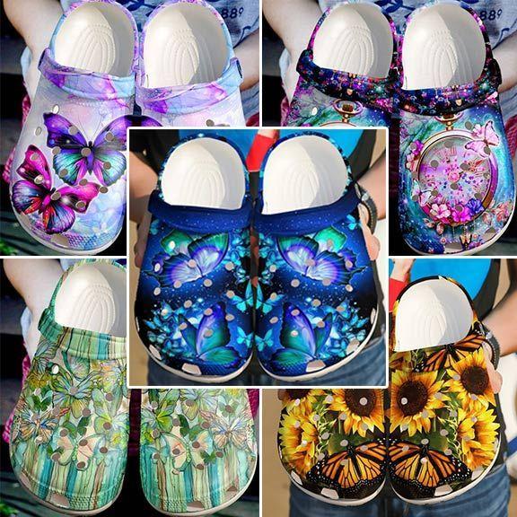 Butterfly Personalized Clog, Custom Name, Text Beautiful Butterfly Collection, Fashion Style For Women, Men, Kid, Print 3D