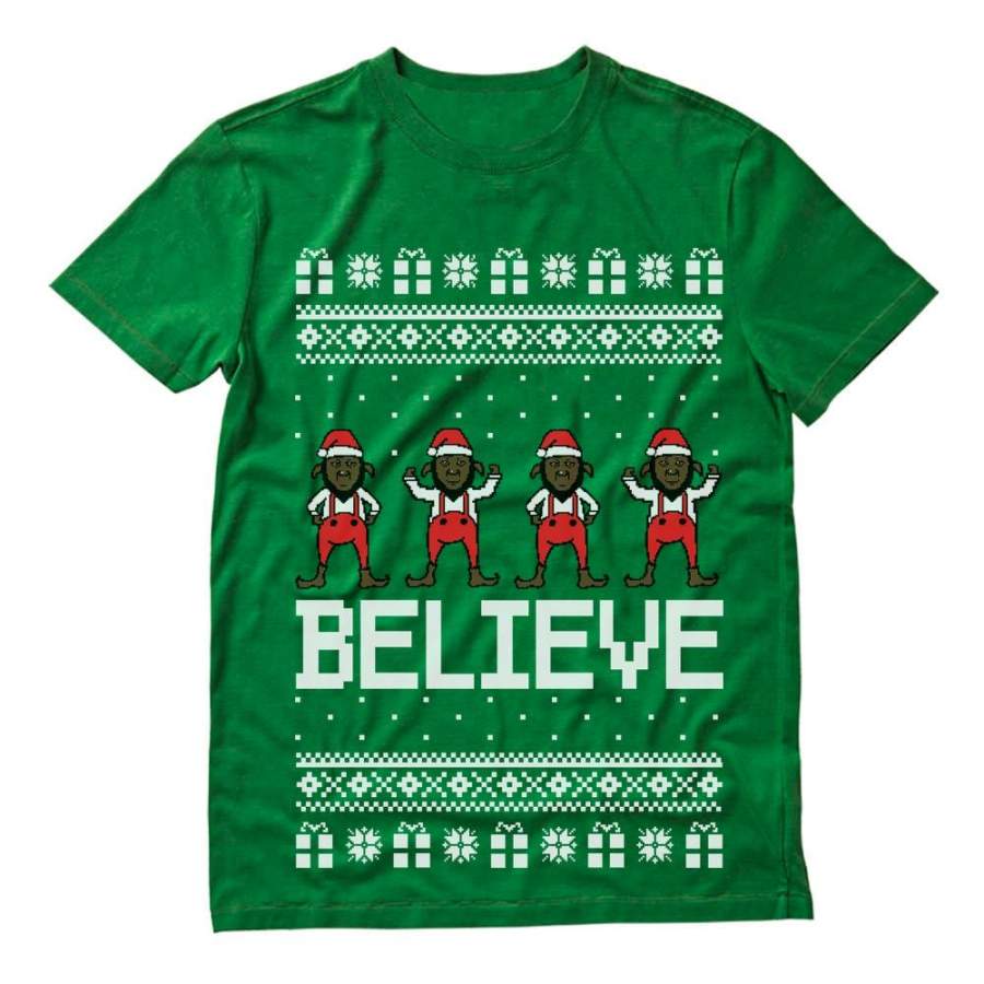 Believe Black Santa Elves Ugly Christmas Sweater T-Shirt