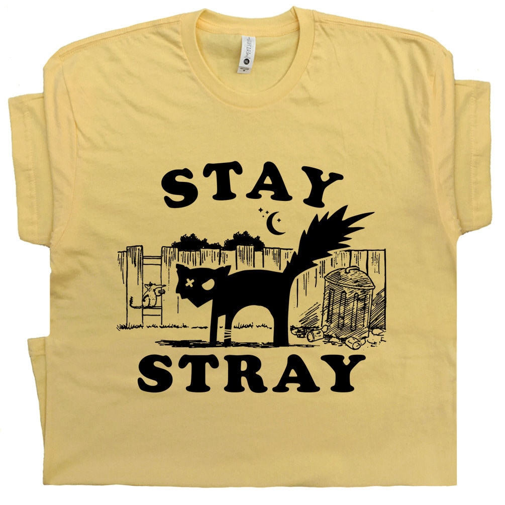 Stray Cat T Shirt Funny Retro Graphic Shirts For Women Men Animal Pun Cool Cats Tee Let’s Wander Road Trip Shirt Cute Funky Tee Night Owl