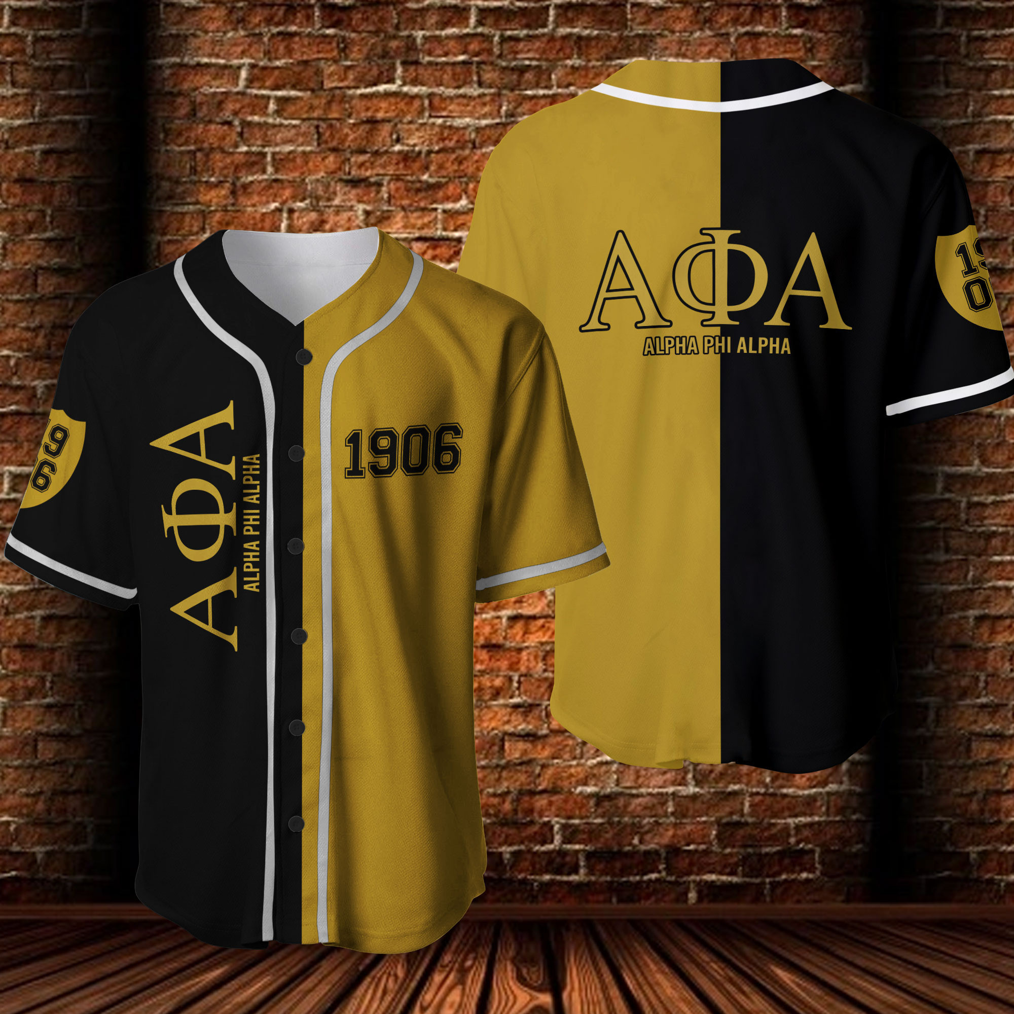 Black Yellow Alpha Phi Alpha 3D Baseball Jersey #221221H