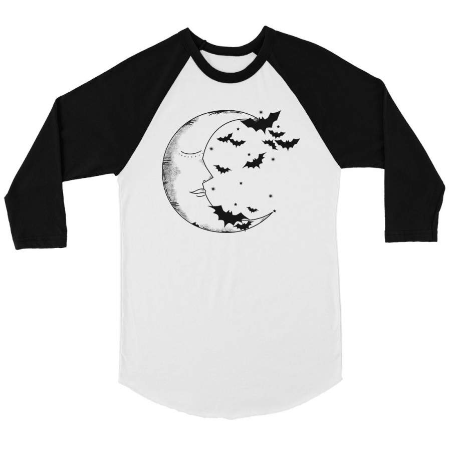 Moon And Bats Mens Baseball Shirt