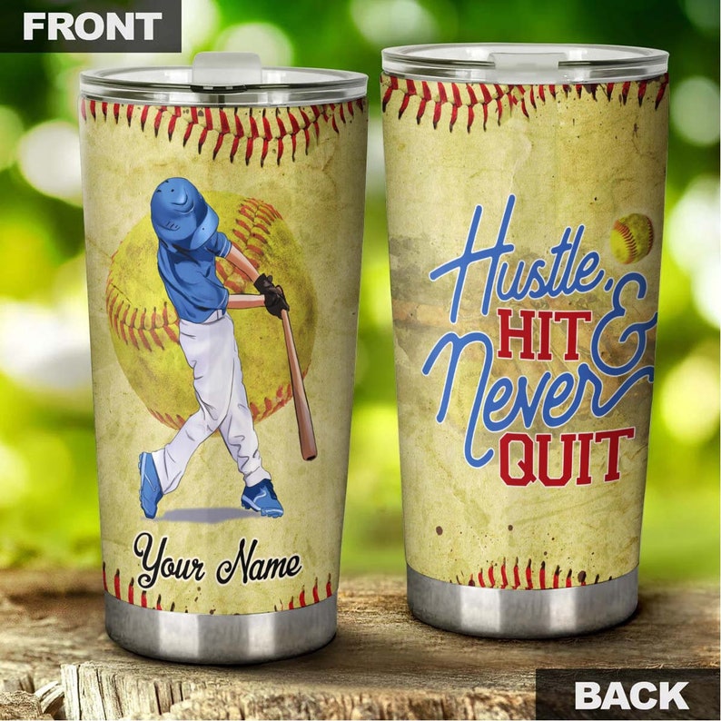 Softball Mom And Daughter Hustle Hit Never Quit Personalized Tumbler-Birthday Gift Christmas Gift Mother’S Day Gift For Softball Mom