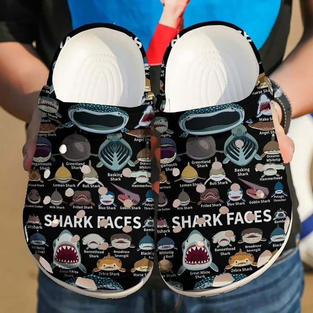 Shark Faces Icon Ocean Gift For Lover Rubber Crocs Clog Shoes Comfy Footwear