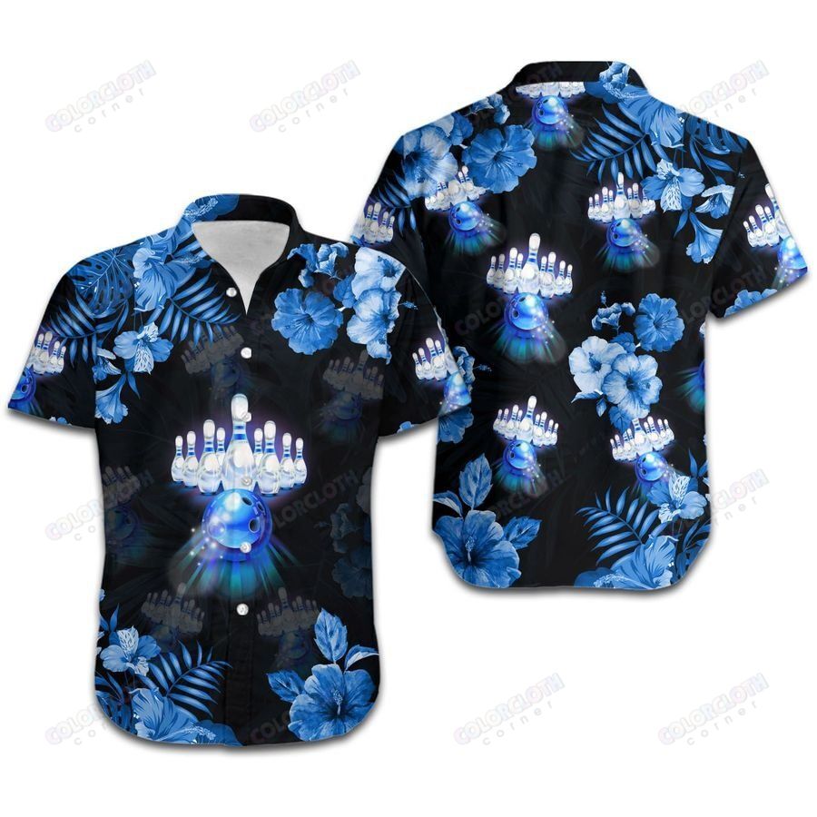 Bowling Neon Blue Tropical Floral Hawaiian Shirt Ha73959