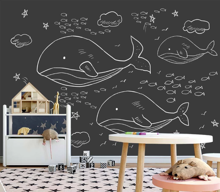 3D Whale Fish Star Clouds Kid Child Cartoon Wall Mural Wallpaper Sf246