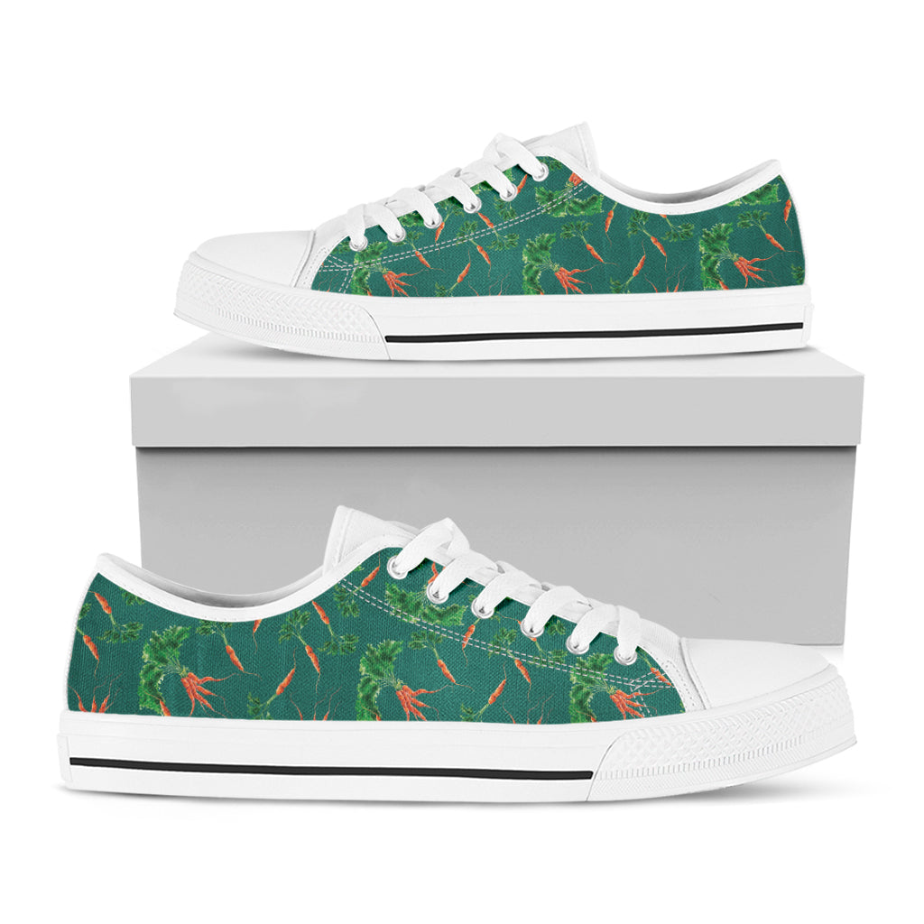 Watercolor Carrot Pattern Print White Low Top Shoes