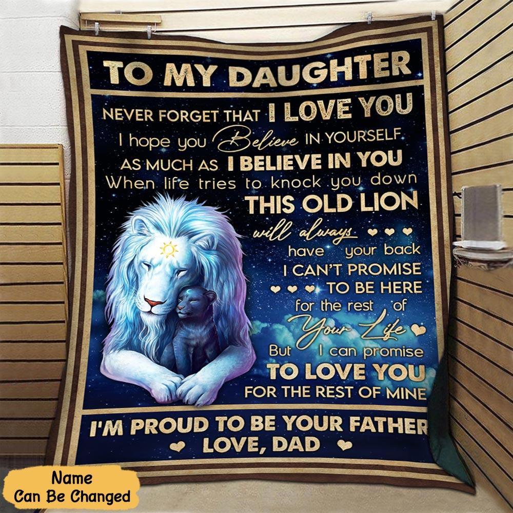 To My Daughter Lion Hug Blanket, To My Daughter Never Forget That I Love You Lion Hug Blanket, Custom Dad And Daughter Blanket