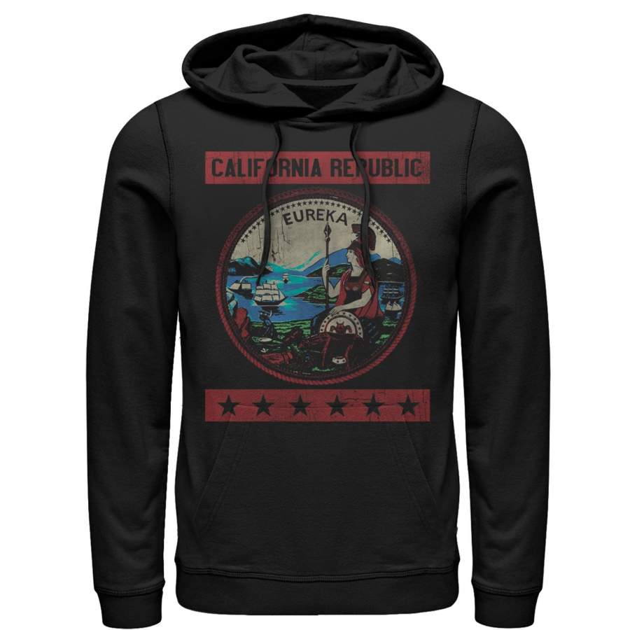 Lost Gods Men’s California Republic Seal  Lightweight Hoodie Black