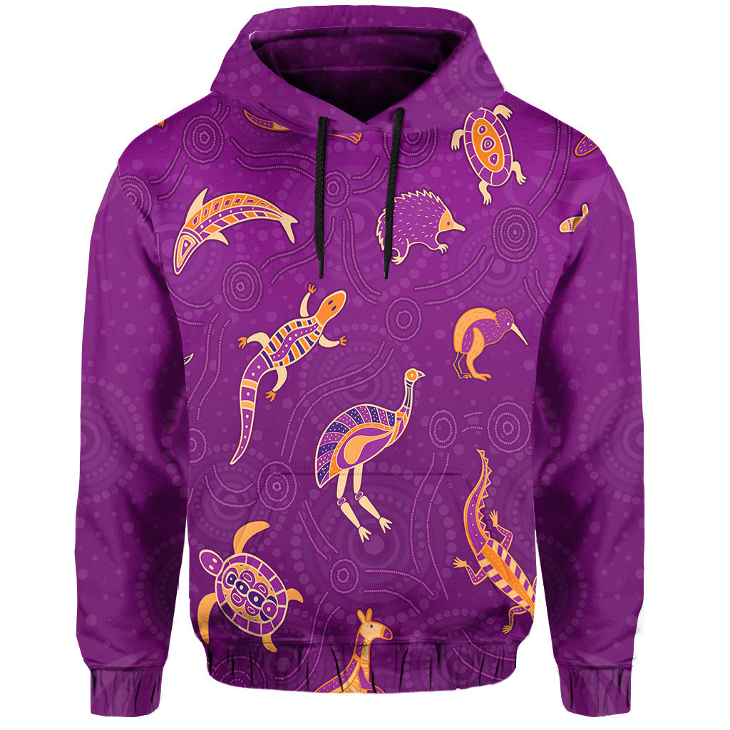 Aboriginal Art Hoodie Animals Australia Version Purple