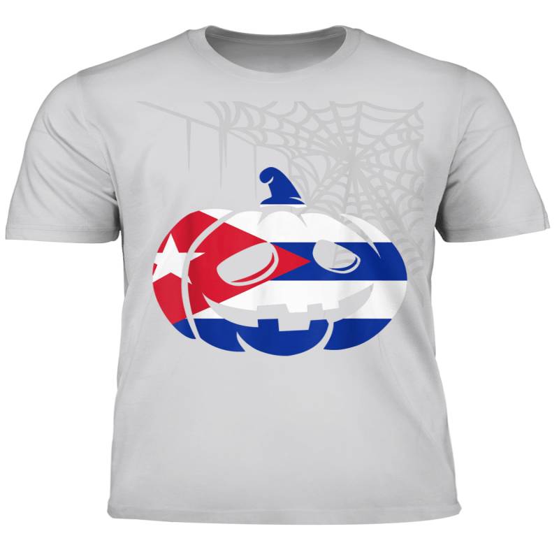 Camiseta Cuba Halloween Cuban Flag Pumpkin Spiderweb Tshirt