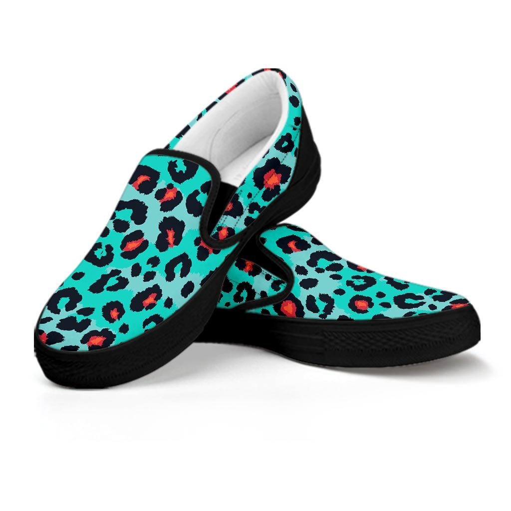 Teal Leopard Men’S Slip On Sneakers