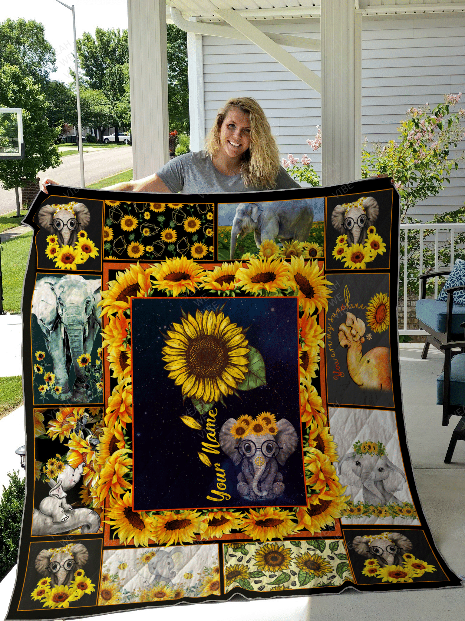 Love Elephant Personalize Custom Name Quilt