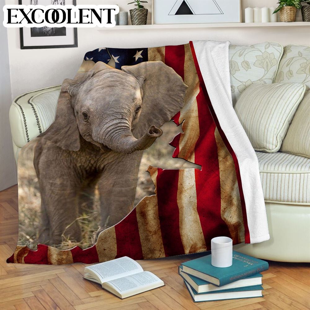 Elephant Usa Flag Tear Fleece Throw Blanket – Soft And Cozy Blanket – Best Weighted Blanket For Adults