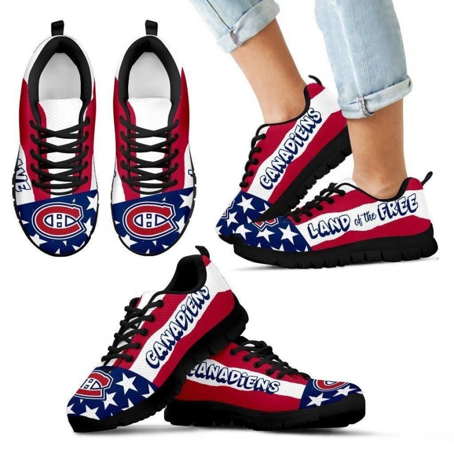 Proud Of American Flag Three Line Montreal Canadiens Sneakers #170