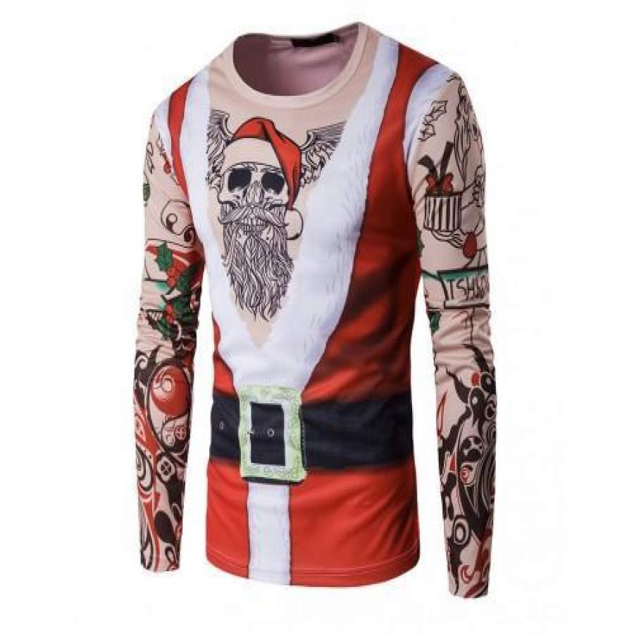 2019 Men’s Santa Suit with Tattoos Top Ugly Christmas Tattoo Sweatshirt T-shirts Long Sleeve Shirt