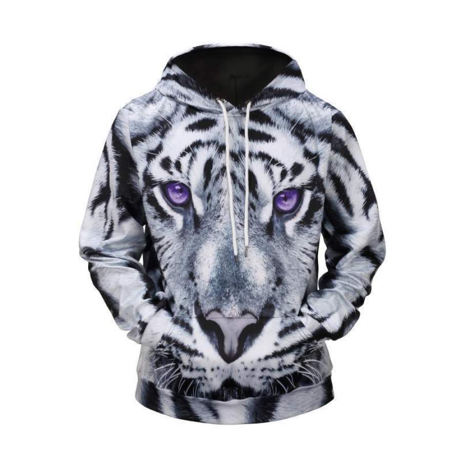 White Tiger Printed Hooded Loose Sweatshirt – 3D All Over Printed – VF584