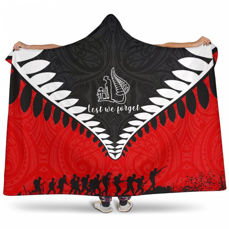 Anzac New Zealand Lest We Forget Silver Fern Hooded Blanket K4