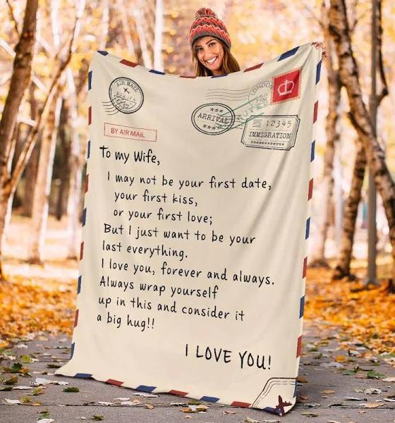 To My Wife I Love You Message Custom Fleece Blankets For Wife Home Decor Bedding Couch Sofa Soft And Comfy Cozy