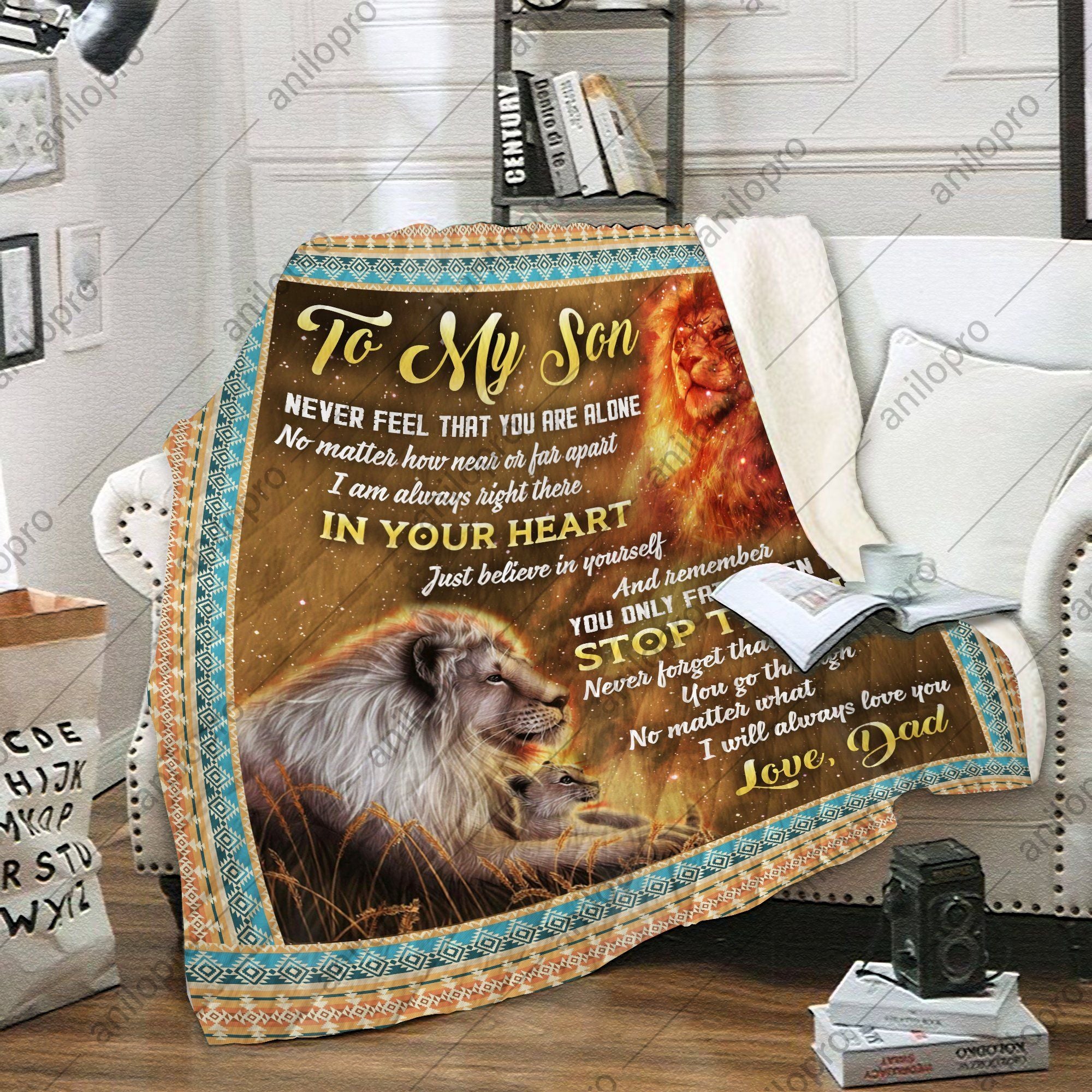 To My Son Dad Lion Cl02111675Mdf Sherpa Fleece Blanket