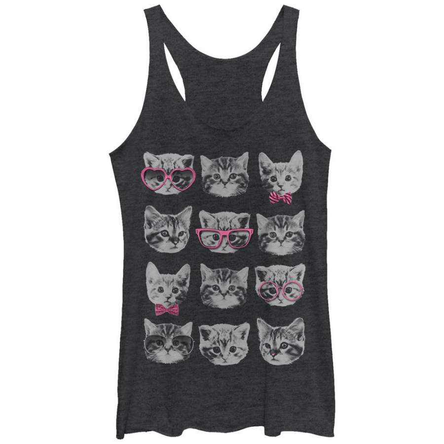 Lost Gods Women’s Nerd Kittens  Racerback Tank Black Heather