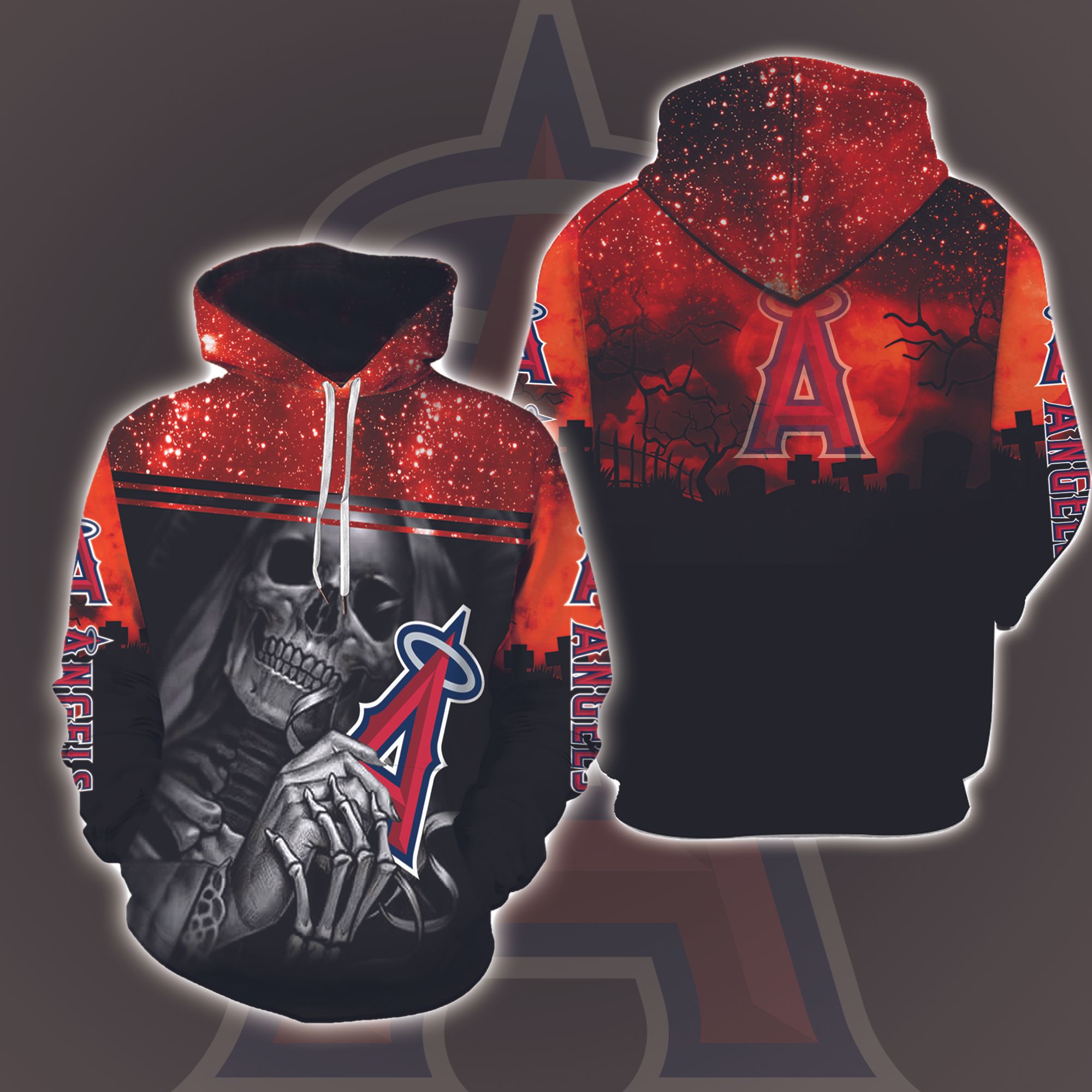 Los Angeles Angels Skull Halloween 3D Printed Hoodie