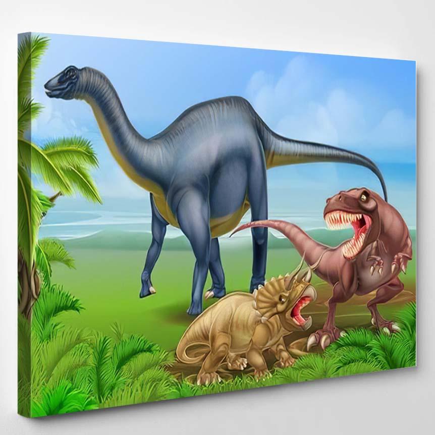 Tyrannosaurus Rex T Triceratops Dinosaur Combat – Dinosaur Animals Canvas Print