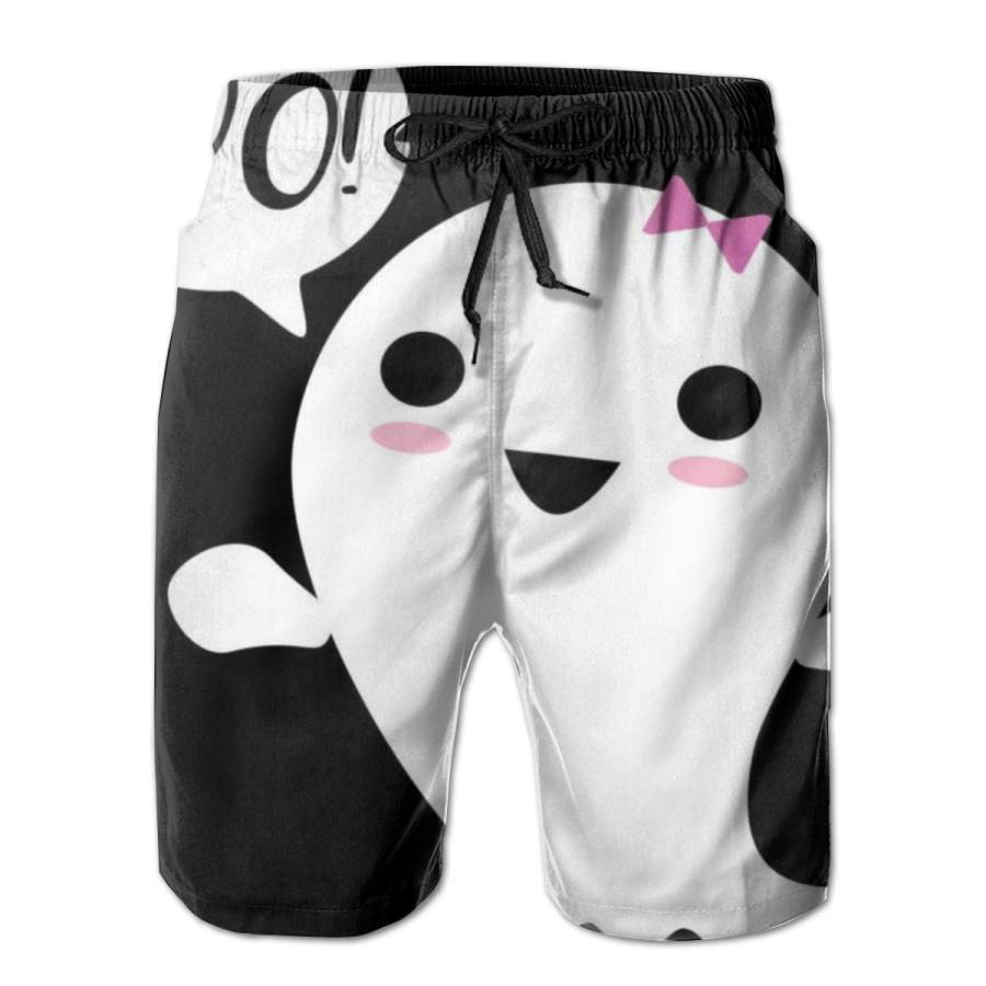 2 Pack Boo Cute Halloween Girl Ghost Poster Men Swim Trunks Drawstring Elastic Waist Quick Dry Beach Shorts with Mesh Lining Swimwear Bathing Suits