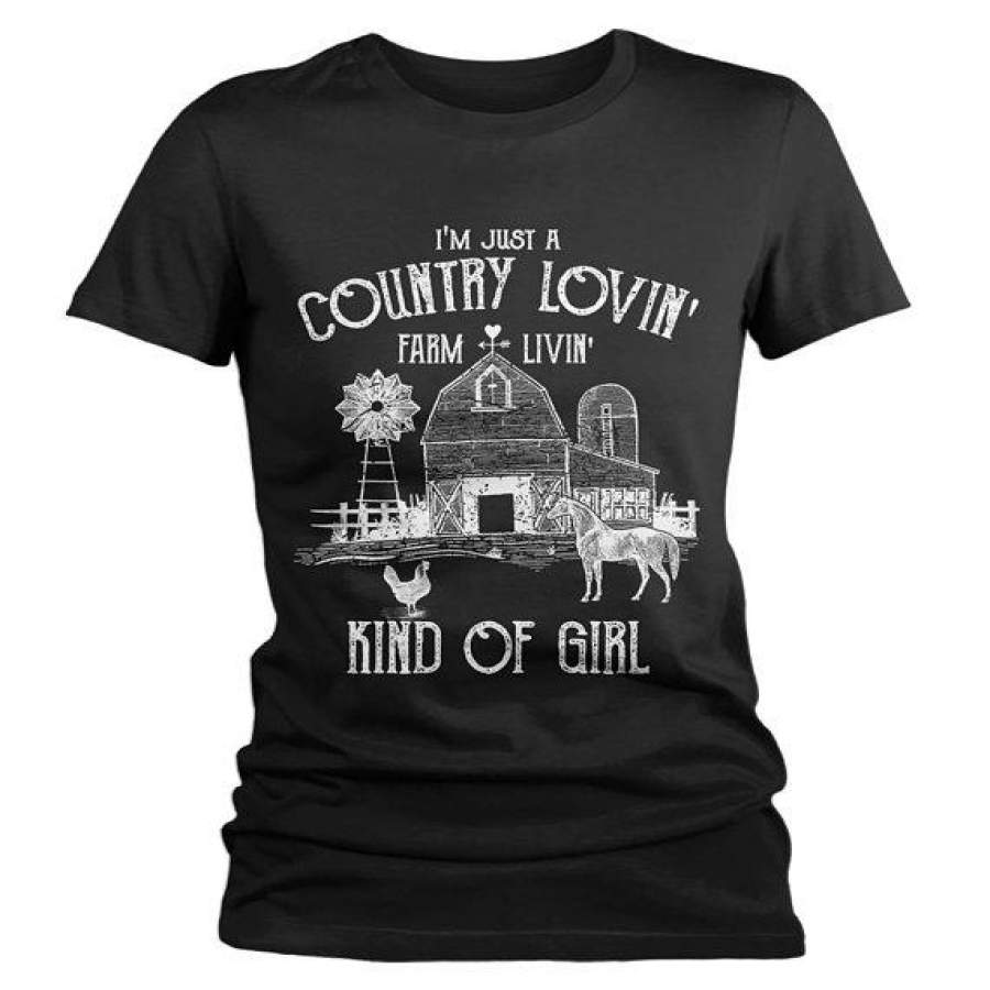 Women’s Farm T-Shirt Country Lovin’ Livin’ Vintage Farming Loving Living Barn Shirt Tee