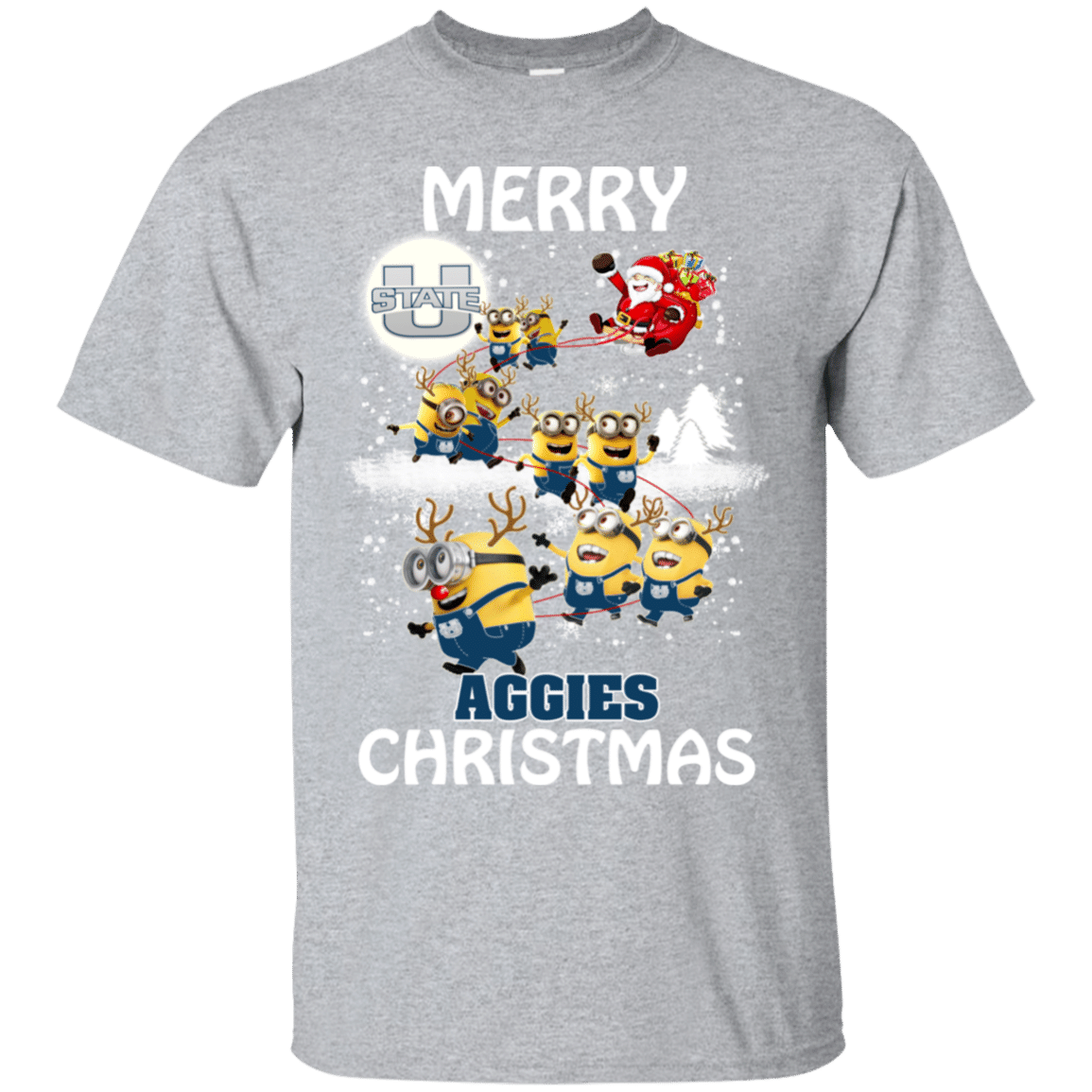 Check out this awesome Utah State Aggies Ugly Christmas Sweaters Minions Santa Claus Merry Christmas Ultra Cotton T-Shirt