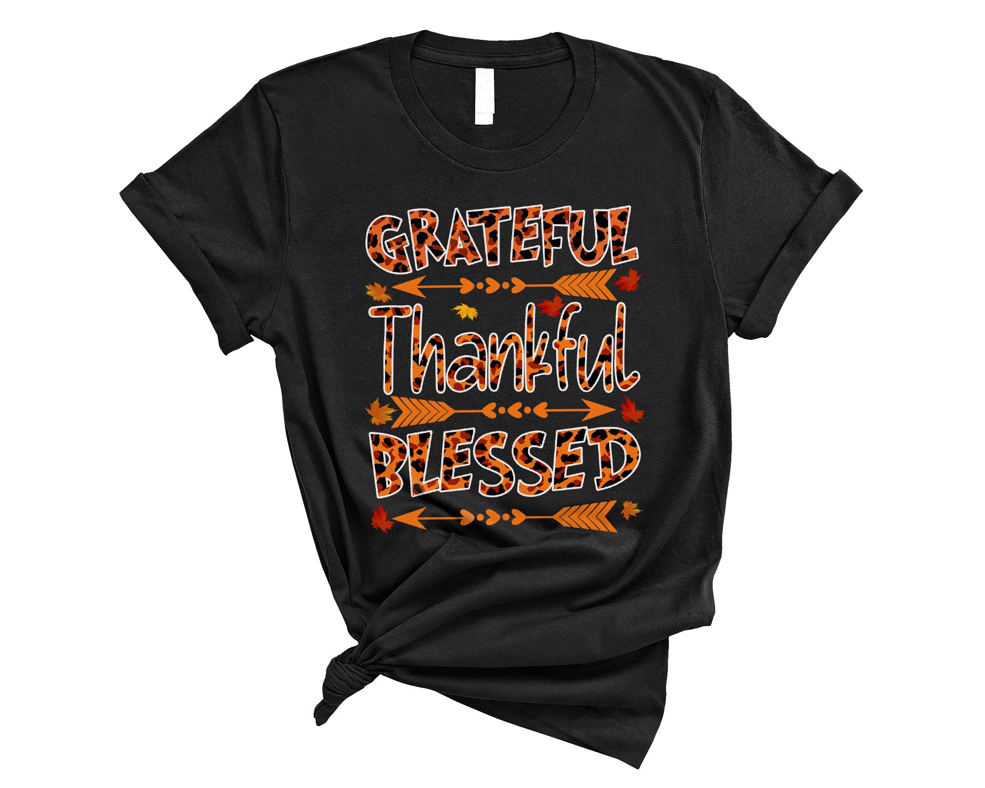 Thanksgiving Shirt Grateful Thankful Blessed Cute Thanksgiving Leopard Matching Family Plaid T-Shirt