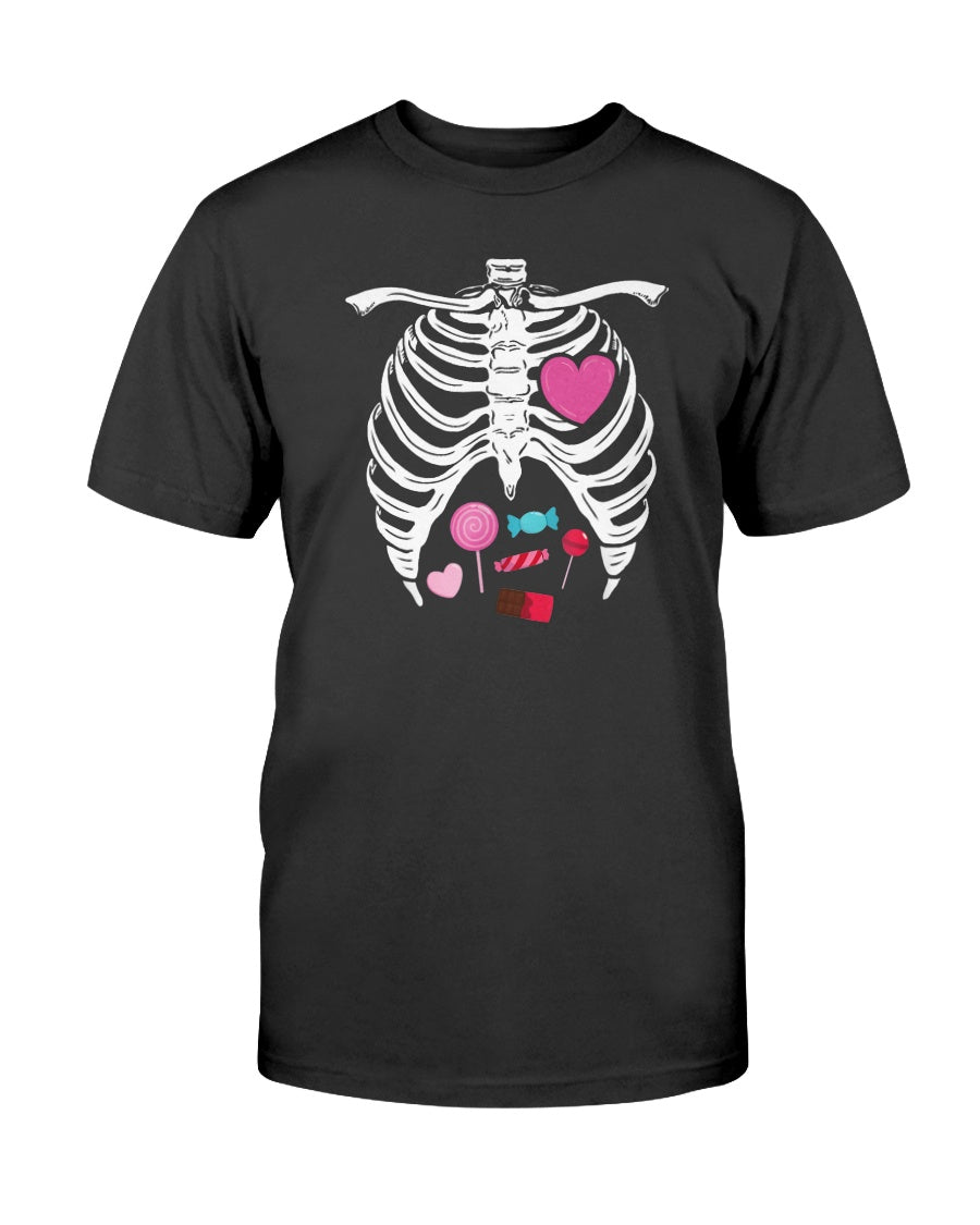 Cute Skeleton Candy Rib-Cage Xray Halloween Garment Custom Graphic T-Shirt