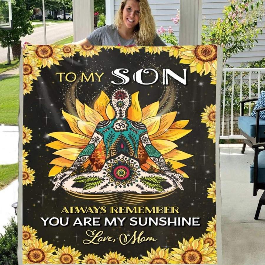 TO MY SON ALWAYS REMEMBER YOU ARE MY SUNSHINE 3D CUSTOM FLEECE PHOTO BLANKET FAN GIFT FOR SON KIDS