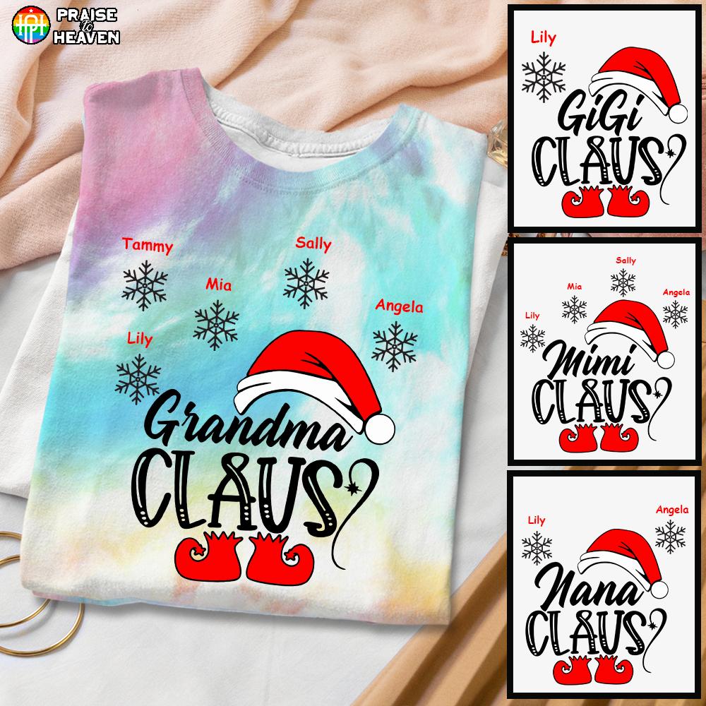 Personalized Grandma Claus Christmas Tie Dye Shirt Sweatshirt Hoodie Ap407