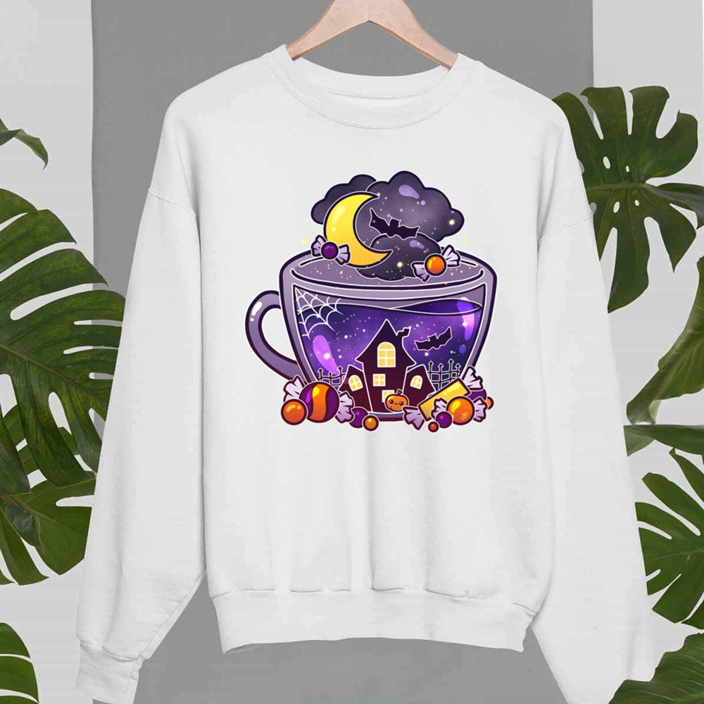 Haunted Halloween Purple Spooky Tea Unisex Sweatshirt All Over Print Sweatshirt For Women Sweatshirt For Men