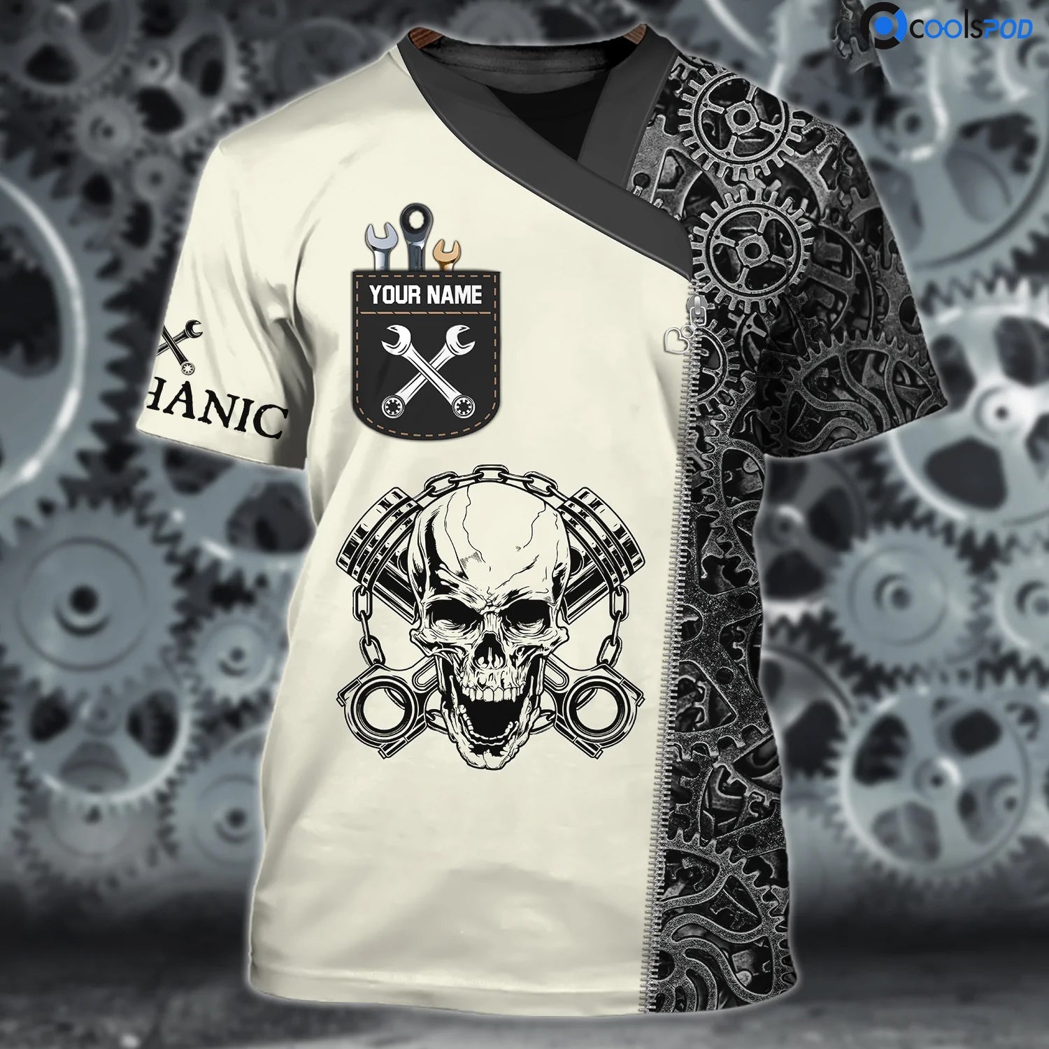 Custom Mechanic Skull T Shirt 3D All Over Print, Men Mechanical Shirt, Mechanic Dad Shirt, Mechanic Gifts