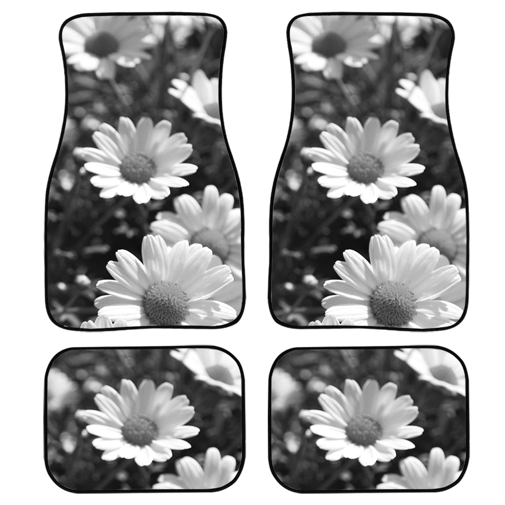 Monochrome Daisy Flower Print Front And Back Car Floor Mats, Front Car Mat