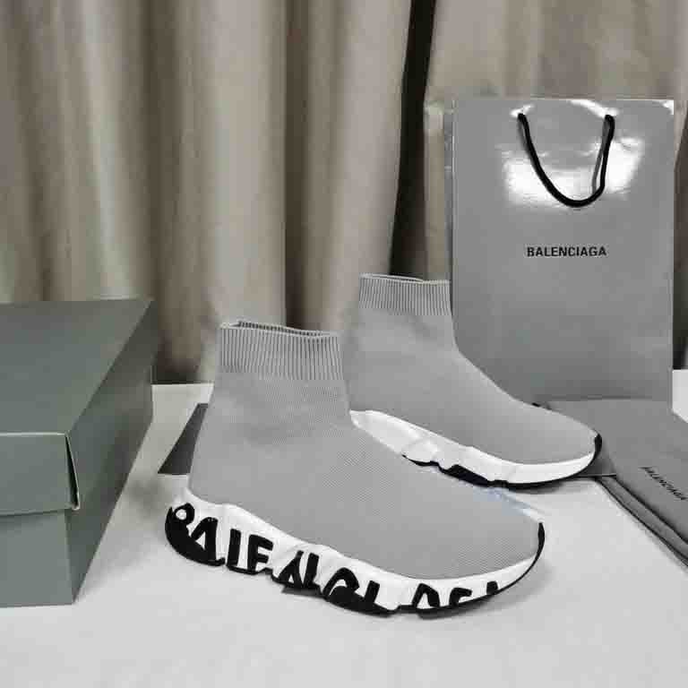 Balenciaga Speed Graffiti Shoes Sneakers, GrayWhite SNK857272726