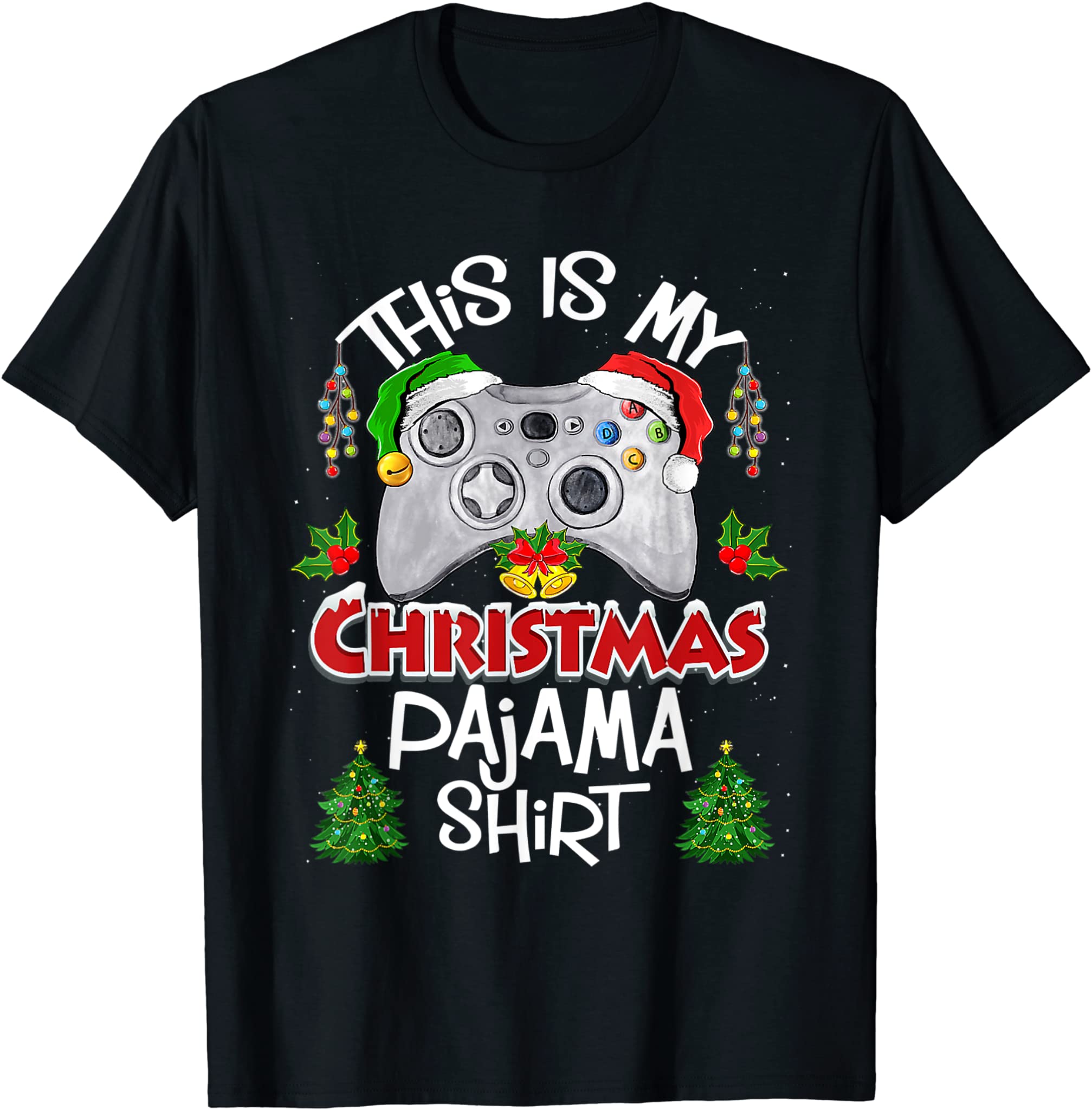 This Is My Christmas Pajama Santa Hat Gamer Video Game Games T-Shirt