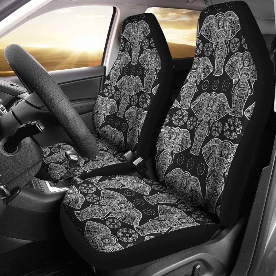 Black Elephant Mandala Print Universal Fit Car Seat Cover