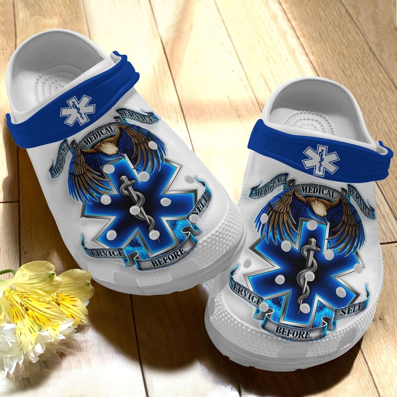 Ems Personalize Clog, Emergency Medical Services Custom Name, Text, Fashion Style For Women, Men, Kid, Print 3D Whitesole Service Before Self