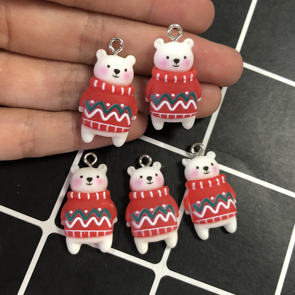 20pcs/Pack Wearing Sweaters Polar Bear Resin Charms Kawaii Cute Animal Pendant For Earring Xmas Decor Diy Jewelry Make alx