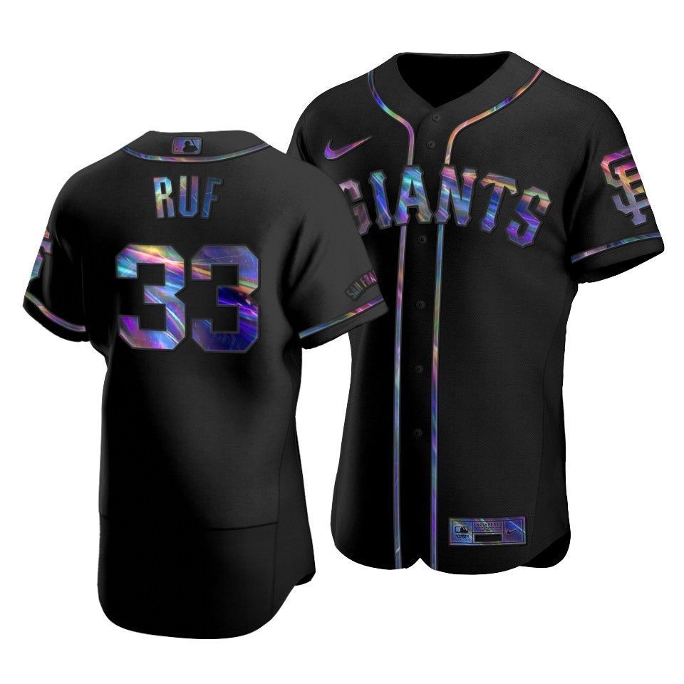 Men’S San Francisco Giants Darin Ruf #33 Iridescent Logo Holographic Limited  Jersey Black