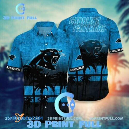 Carolina Panthers Coconut Trees Gift Short Sleeve Hawaiian Shirt