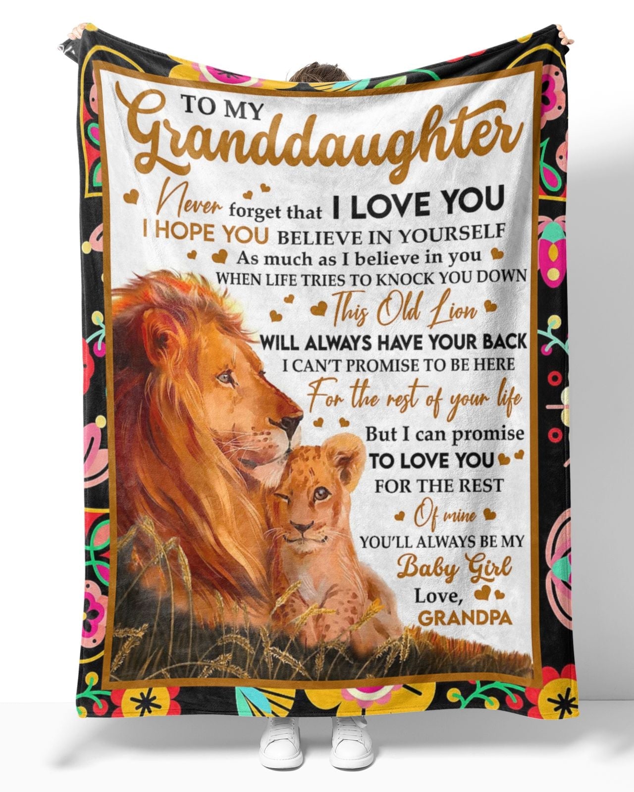 To My Granddaughter Lion Hug Blanket From Grandpa, To My Granddaughter Never Forget That I Love You Lion Hug Blanket Gifts For Granddaughter