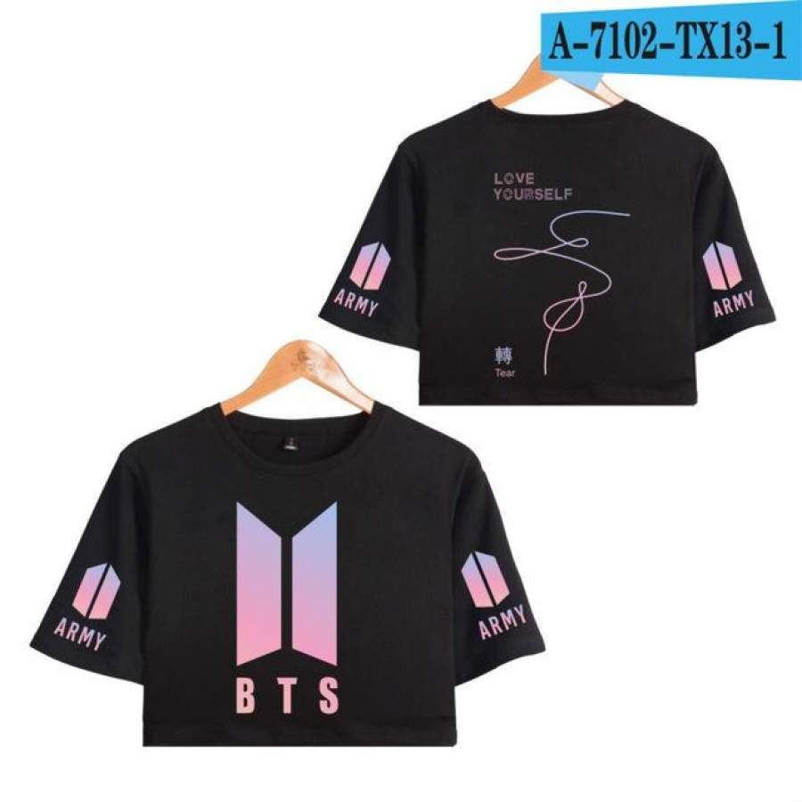 LOVE YOURSELF Tear K pop Midriff Tops Short Sleeve T-shirt Women Summer Female Crop Top Hip Hop Clothes