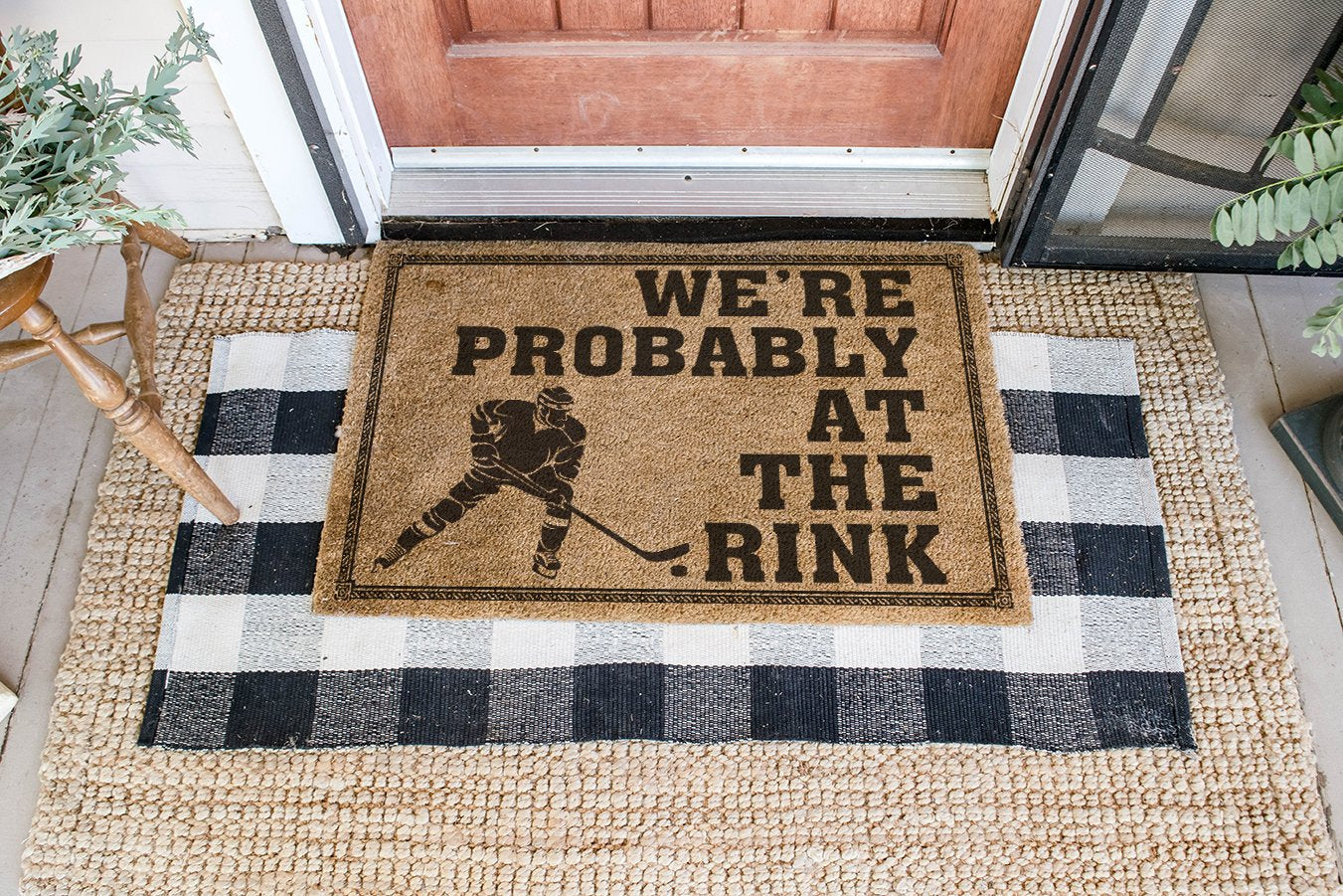 Hockey Probably At The Rink Coir Pattern All Over Printing Doormat Pre2274