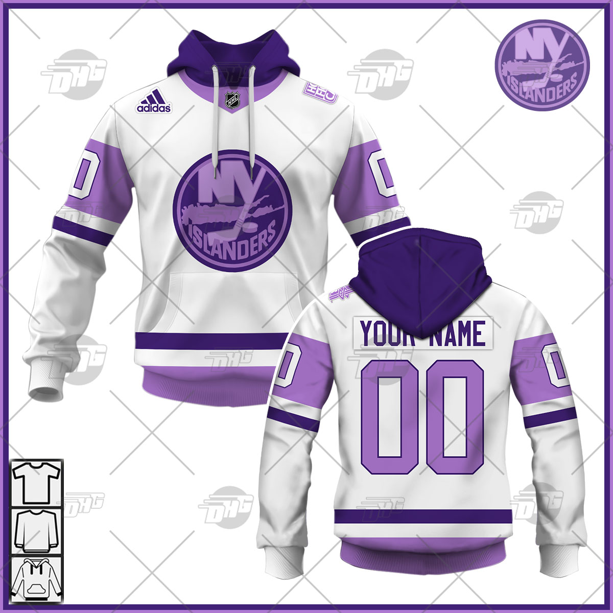 Personalized Jersey New York Islanders Whitepurple Hockey Fights Primegreen Custom Jersey Personalize Hoodie