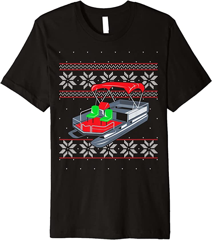 Tritoon Pontoon Boat Captain Matching Ugly Christmas Premium T-Shirt