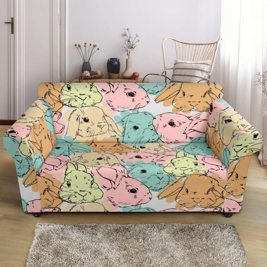 Rabbit Bunny Pattern Print Loveseat Cover