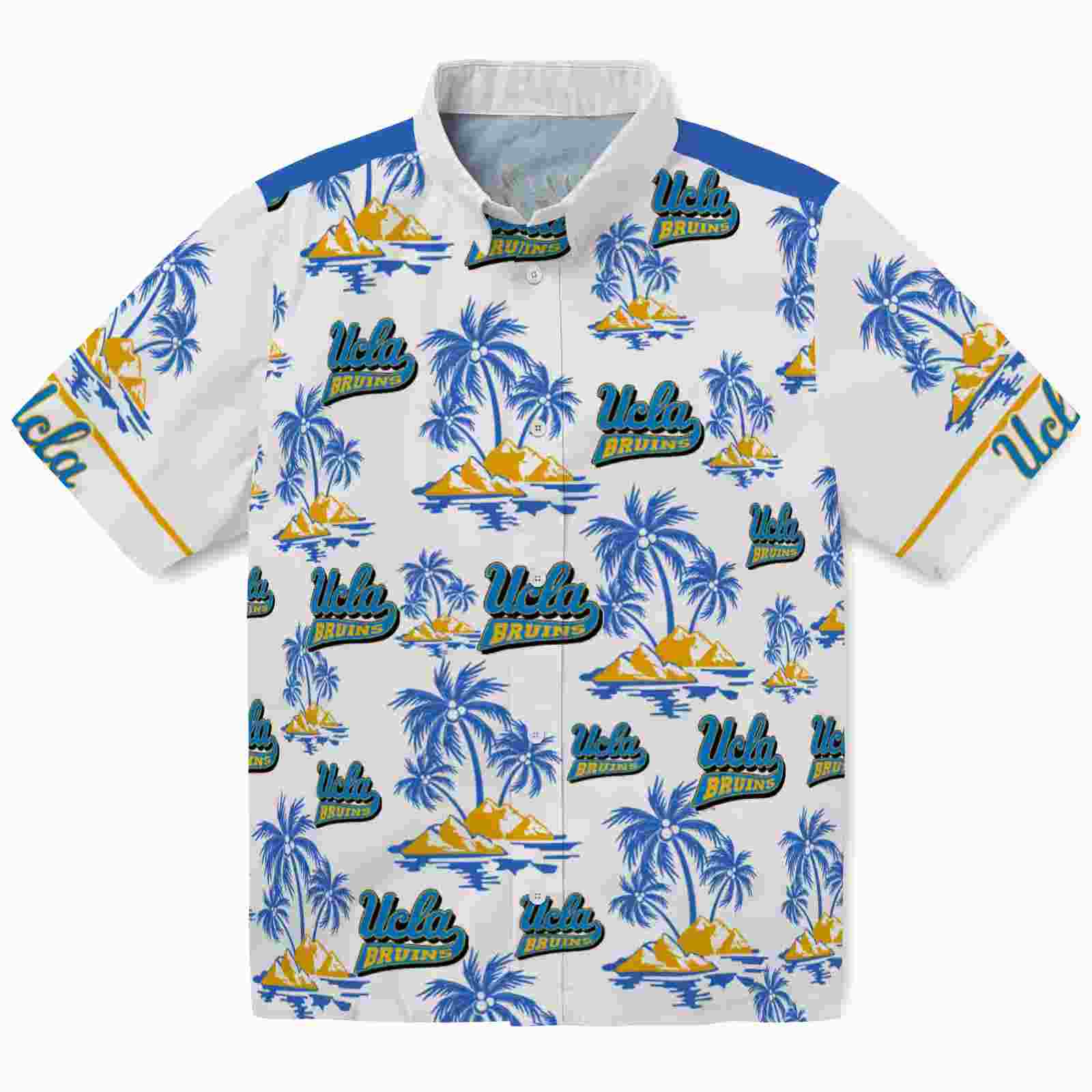 Ucla Bruins Palm Island Print Blue White Hawaiian Shirt